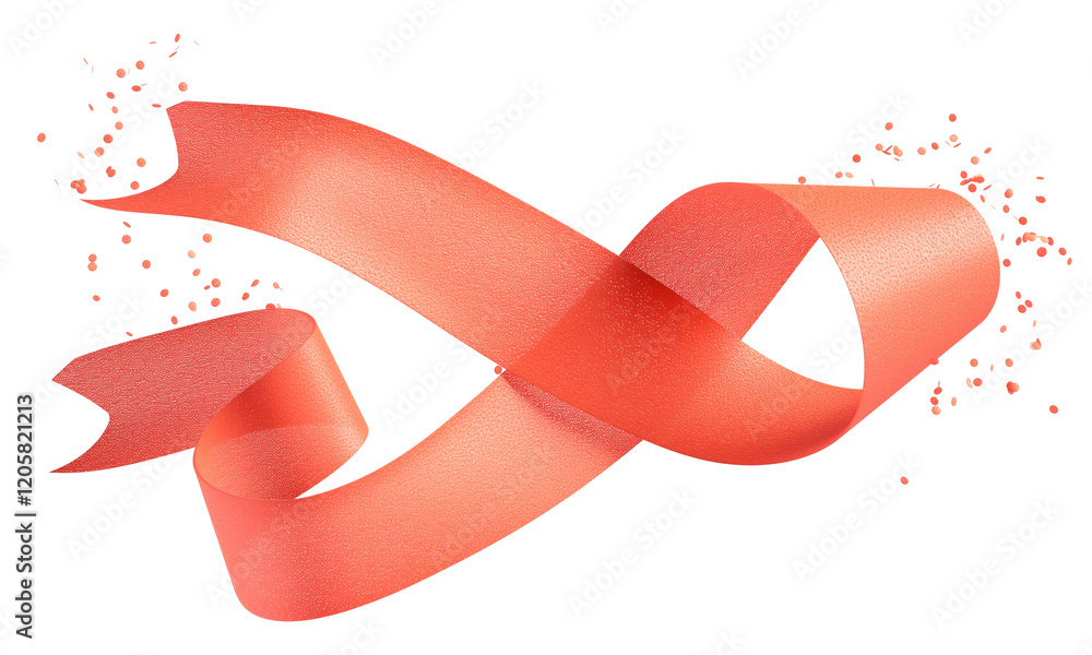 Aufkleber coral ribbon with sequins is elegantly isolated on transparency background, showcasing its vibrant c