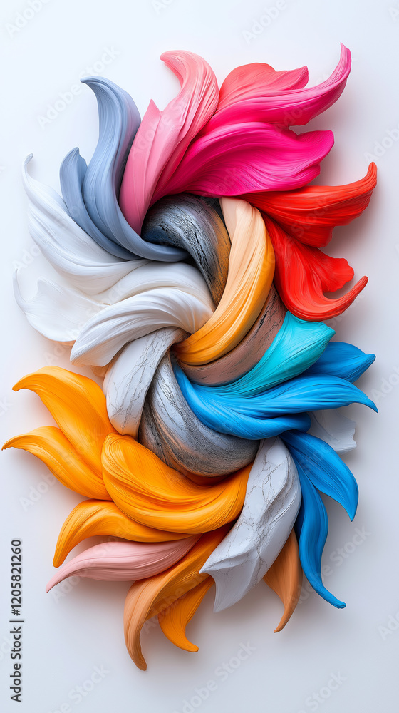 Poster a vibrant abstract design featuring swirling, multicolored shapes intertwined in a dynamic and artis