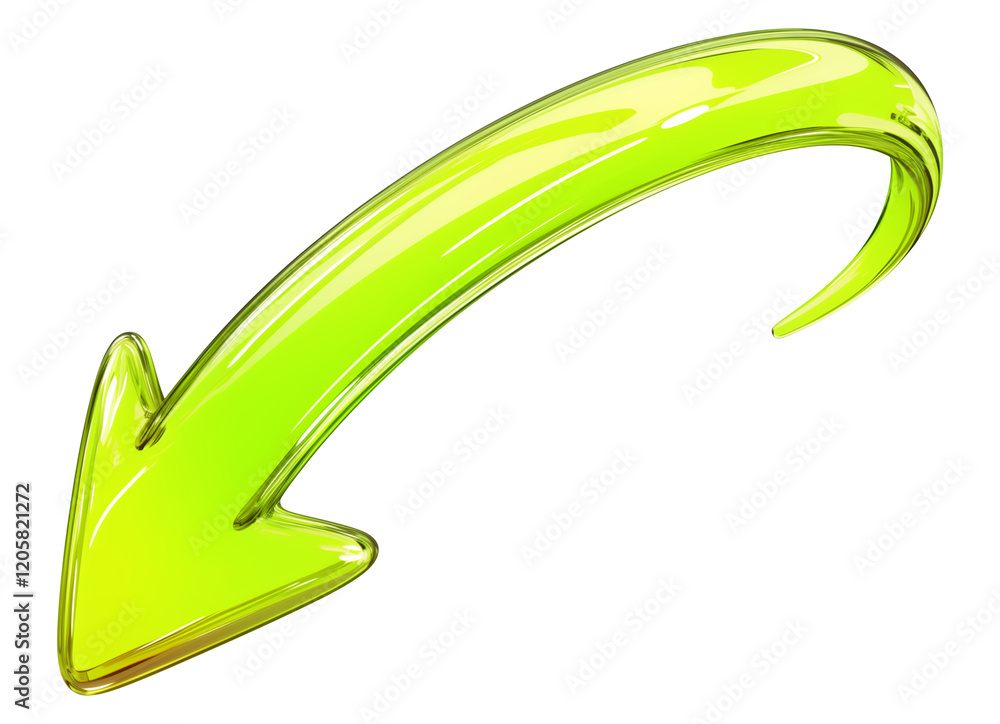 Aufkleber curved arrow in glowing neon green isolated on transparency background, symbolizing direction and mo