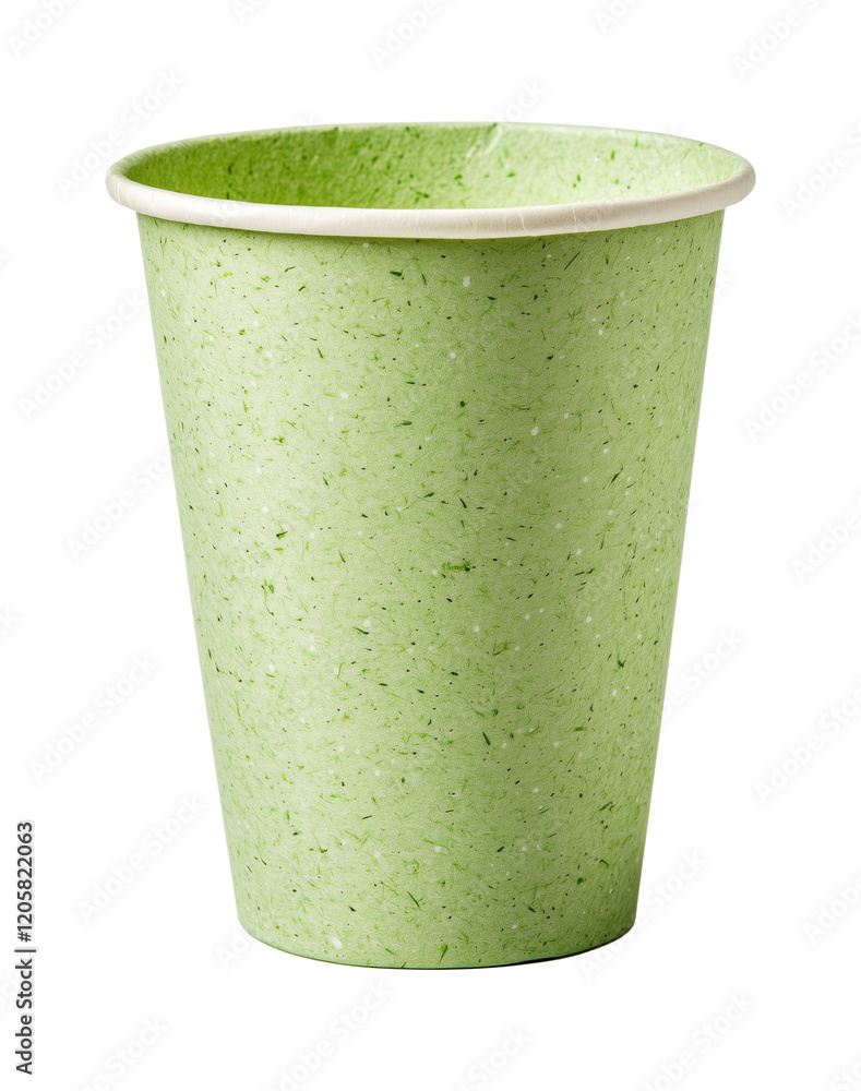 Poster light green paper pulp cup is isolated transparency background, showcasing its eco friendly design. 
