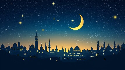 Nighttime Cityscape Silhouetted Against Starry Sky