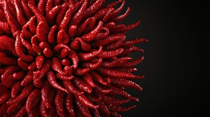 Spicy red chili peppers clustered, dark background, food photography, recipe website