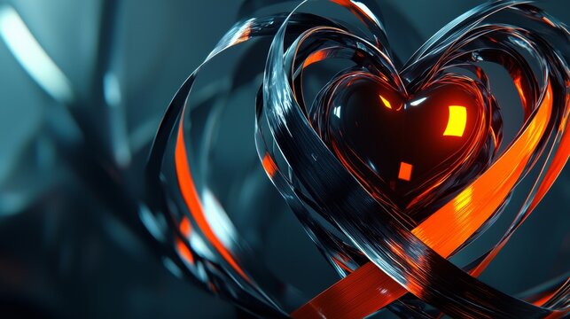 Abstract heart design in black and red tones with glowing elements conveying emotion and creativity