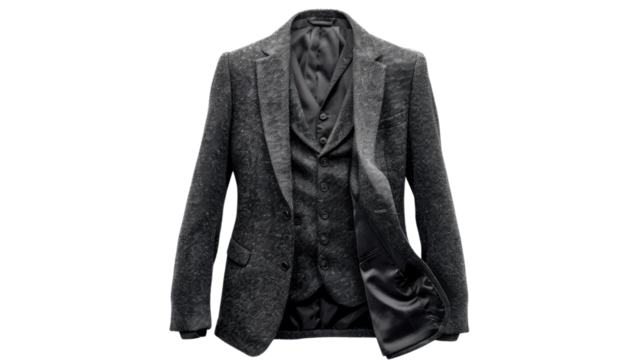 Gray suit vest jacket on transparent background