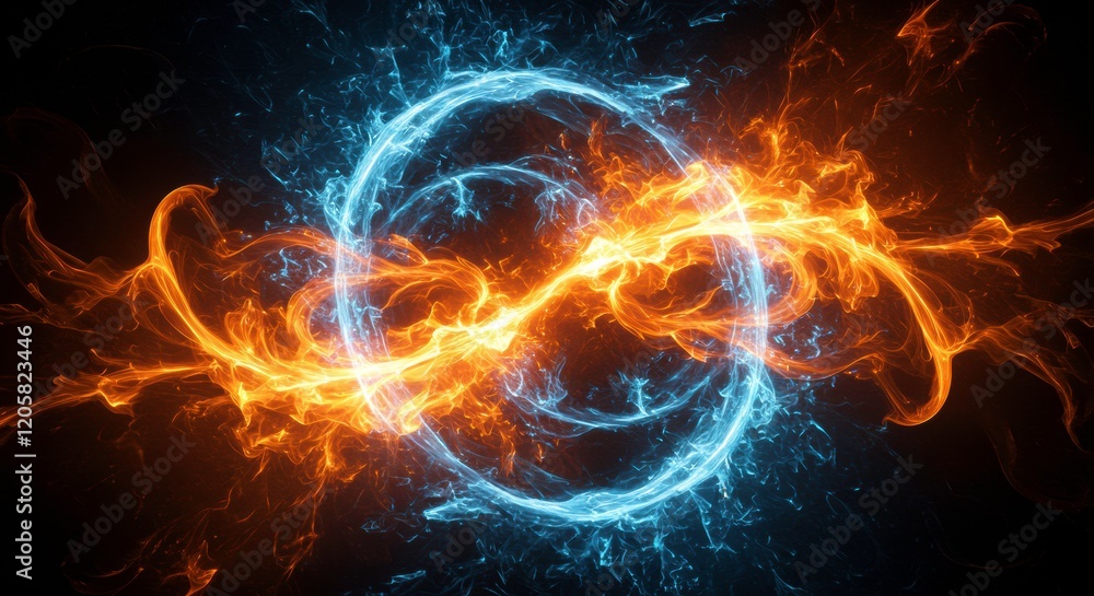 Poster fiery ice vortex: a mesmerizing abstract image depicting a swirling vortex of fire and ice, contrast