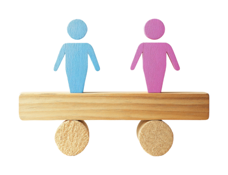Balancing male and female gender symbols wooden scale studio conceptual minimalistic equality - Powered by Adobe