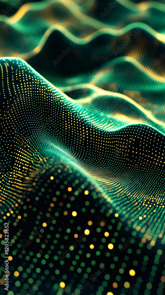 Aufkleber Flowing digital particles create a mesmerizing wave in cyberspace, illustrating big data visualization through intricate 3D rendering
