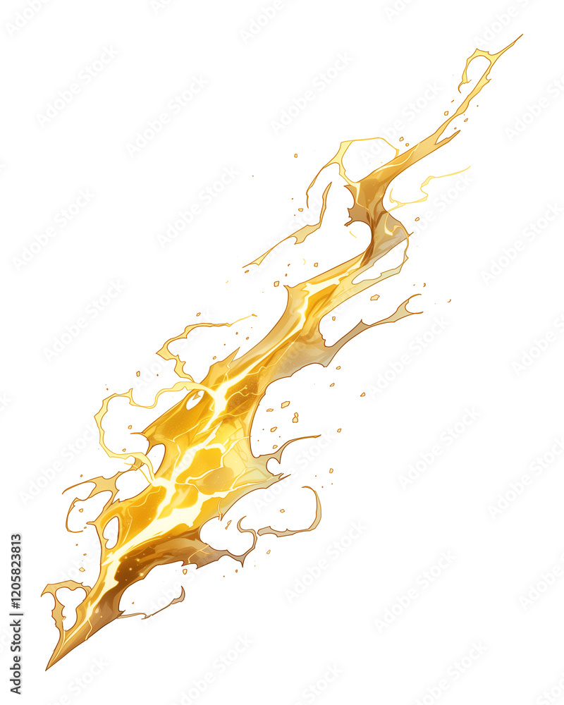 Poster striking golden lightning bolt isolated on transparency background, showcasing its vibrant energy an