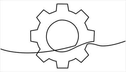 Gear continuous one line drawing illustration. Gear technology concept single line.