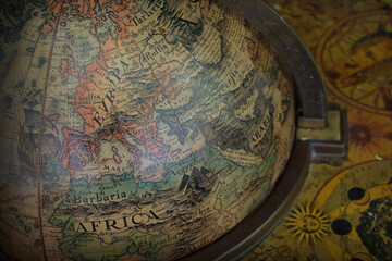 antique old world terrestrial globe with map of europe and africa