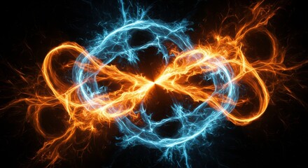 Infinity of Fire and Ice: A mesmerizing abstract concept design featuring two intertwined, glowing orbs of fire and ice.