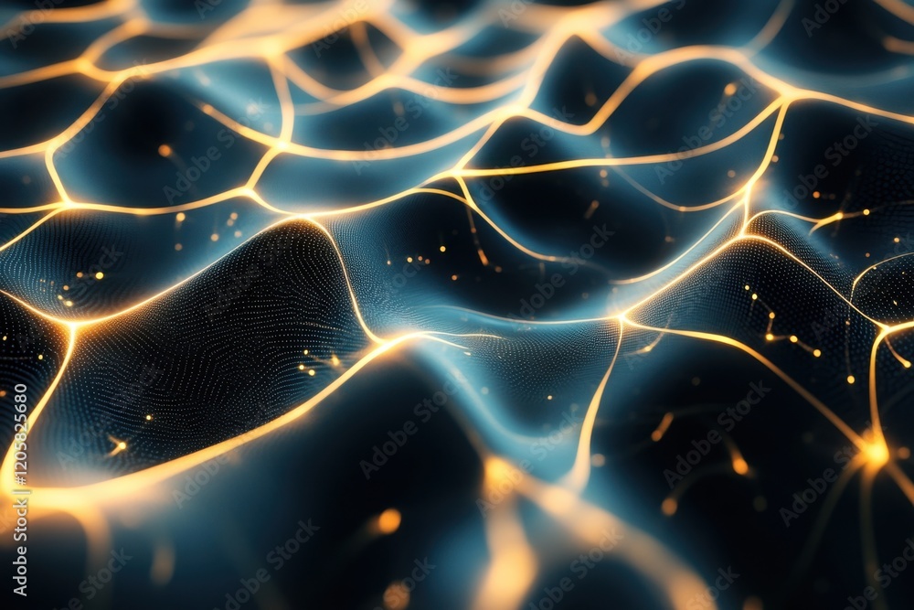 Poster digital waves with glowing lines and patterns in abstract composition