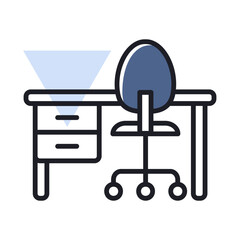 Home or office desk with caster chair icon