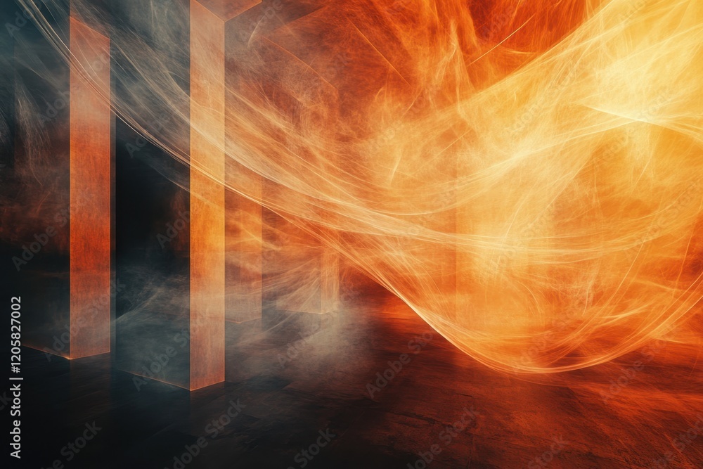 Poster dynamic abstract representation of fire and smoke in a dark environment