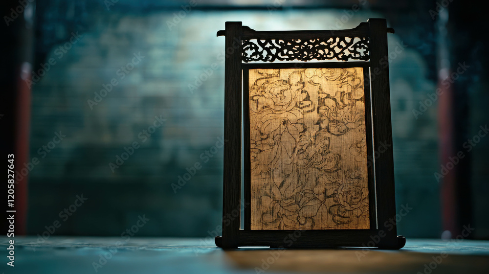 Poster traditional shadow puppet play in progress with intricate detailing and artistic design