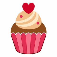 Cupcake with Heart Topping vector illustration white background