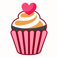 Cupcake with Heart Topping vector illustration white background