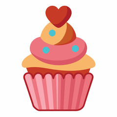 Cupcake with Heart Topping vector illustration white background