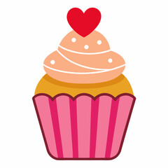 Cupcake with Heart Topping vector illustration white background