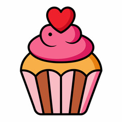 Cupcake with Heart Topping vector illustration white background