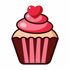 Cupcake with Heart Topping vector illustration white background