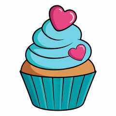 Cupcake with Heart Topping vector illustration white background