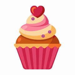 Cupcake with Heart Topping vector illustration white background