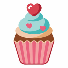 Cupcake with Heart Topping vector illustration white background