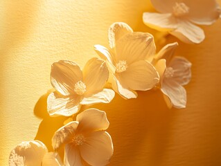 Delicate pale flowers arranged on a golden background