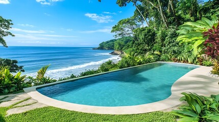 Beachfront property with an infinity pool overlooking the ocean and lush greenery