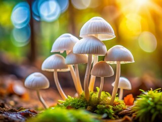 Fototapeta premium Delicate White Mushrooms Close Up - Nature Macro Photography