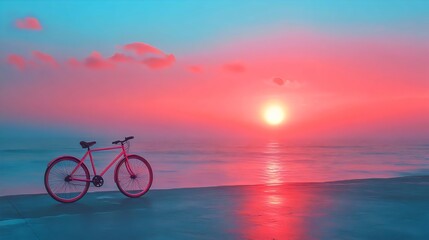 Fototapeta premium A bicycle is parked on the beach at sunset