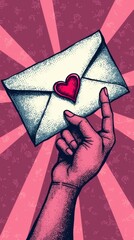 Pop Art Hand Holding Heart-Sealed Envelope