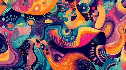 Abstract Colorful Swirling Pattern with Geometric Shapes