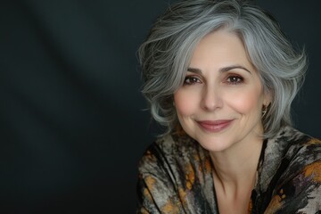 Fototapeta premium Elegant Senior Woman with Gray Hair and Subtle Smile