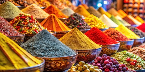 Fototapeta premium Vibrant market scene with colorful spices on display in a bustling bazaar