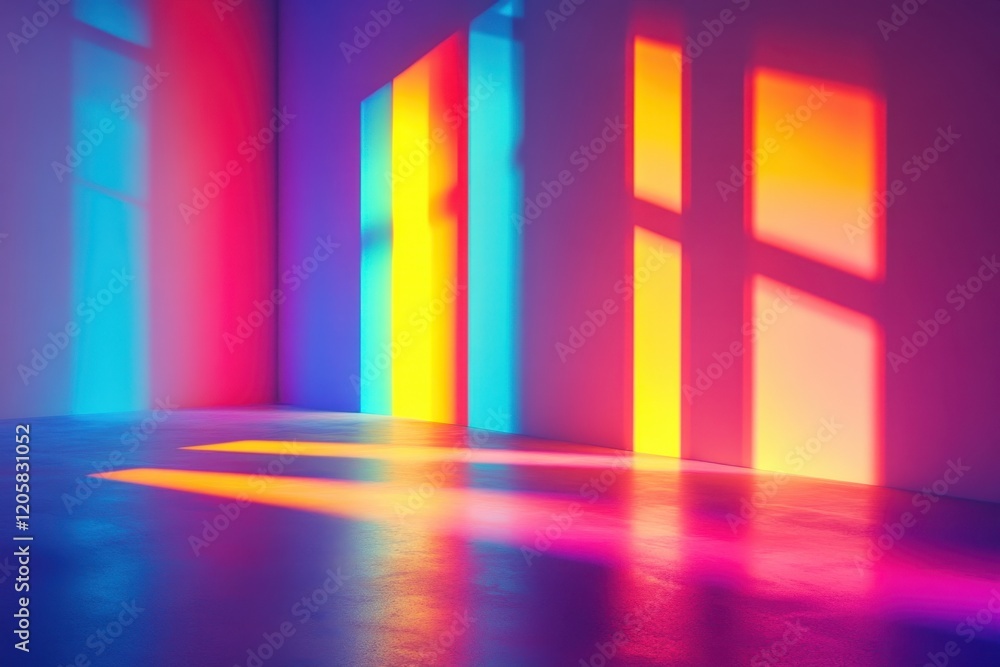 Poster colorful light reflections create vibrant patterns in an empty room