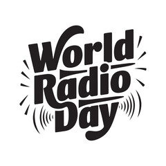 World Radio Day text banner. Handwriting text World Radio Day with line art vector