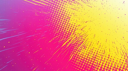 Abstract vibrant pink and yellow burst background with halftone texture.