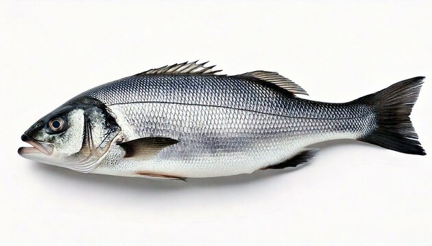 Raw seabass. One fresh sea bass fish isolated on white background with clipping path