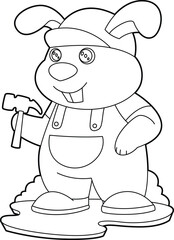Rabbit Carpenter Hammer Animal Vector Graphic Art Illustration