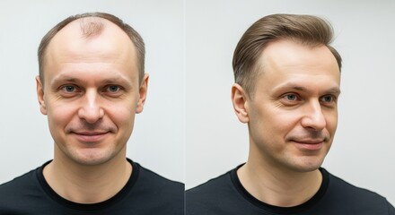 Hair transformation of adult caucasian male with rejuvenated style