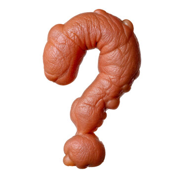 Question mark crafted from ugly skin, mimicking human texture with wrinkles, folds, and a fleshy tone. A surreal, lifelike design blending organic flaws and art in bold, uncanny typography