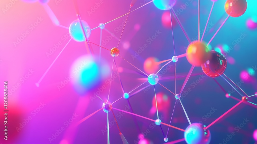 Aufkleber a vibrant abstract representation of molecular structures in bright colors, illustrating connections