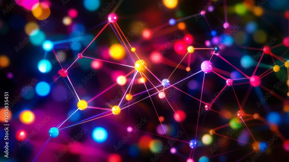 Aufkleber A vibrant abstract image featuring colorful dots connected by lines, creating a dynamic network of lights against a dark background.