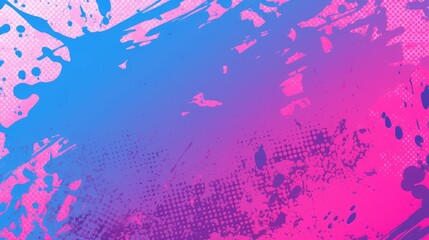 Abstract pink and blue paint splatters background.