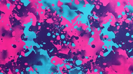 Abstract pink and teal splatter paint pattern.