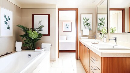 Elegant bathroom with natural decor and modern amenities for relaxation and comfort