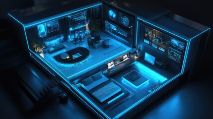 Futuristic High-Tech Room with Digital Displays and Sleek Modern Design