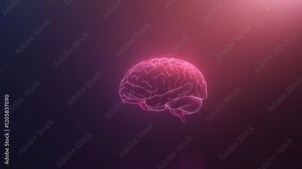 Poster A 3D rendered human brain glows with flowing lines representing AI technology, showcasing the fusion of biological and digital intelligence in a high-tech setting